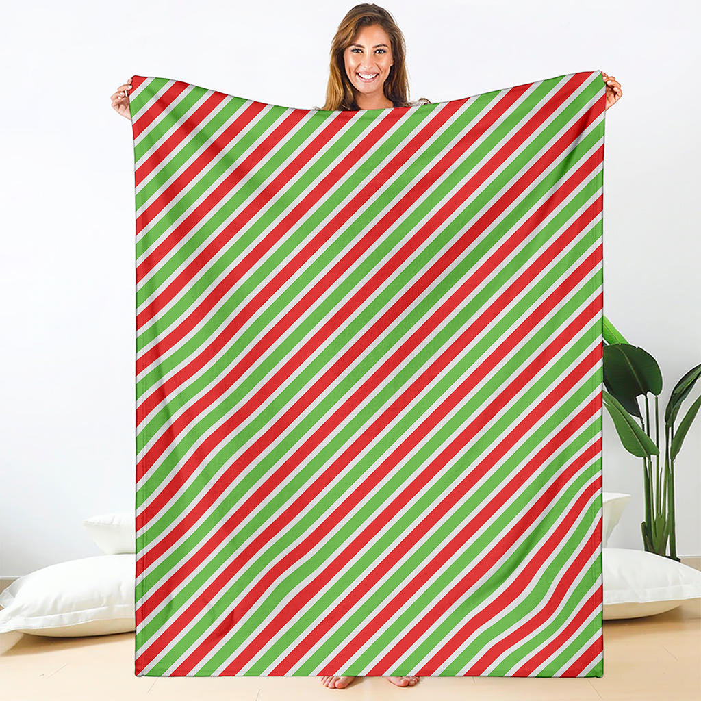 Red Green And White Candy Cane Print Blanket