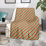 Red Green And White Candy Cane Print Blanket