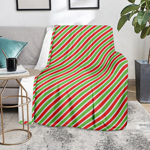 Red Green And White Candy Cane Print Blanket