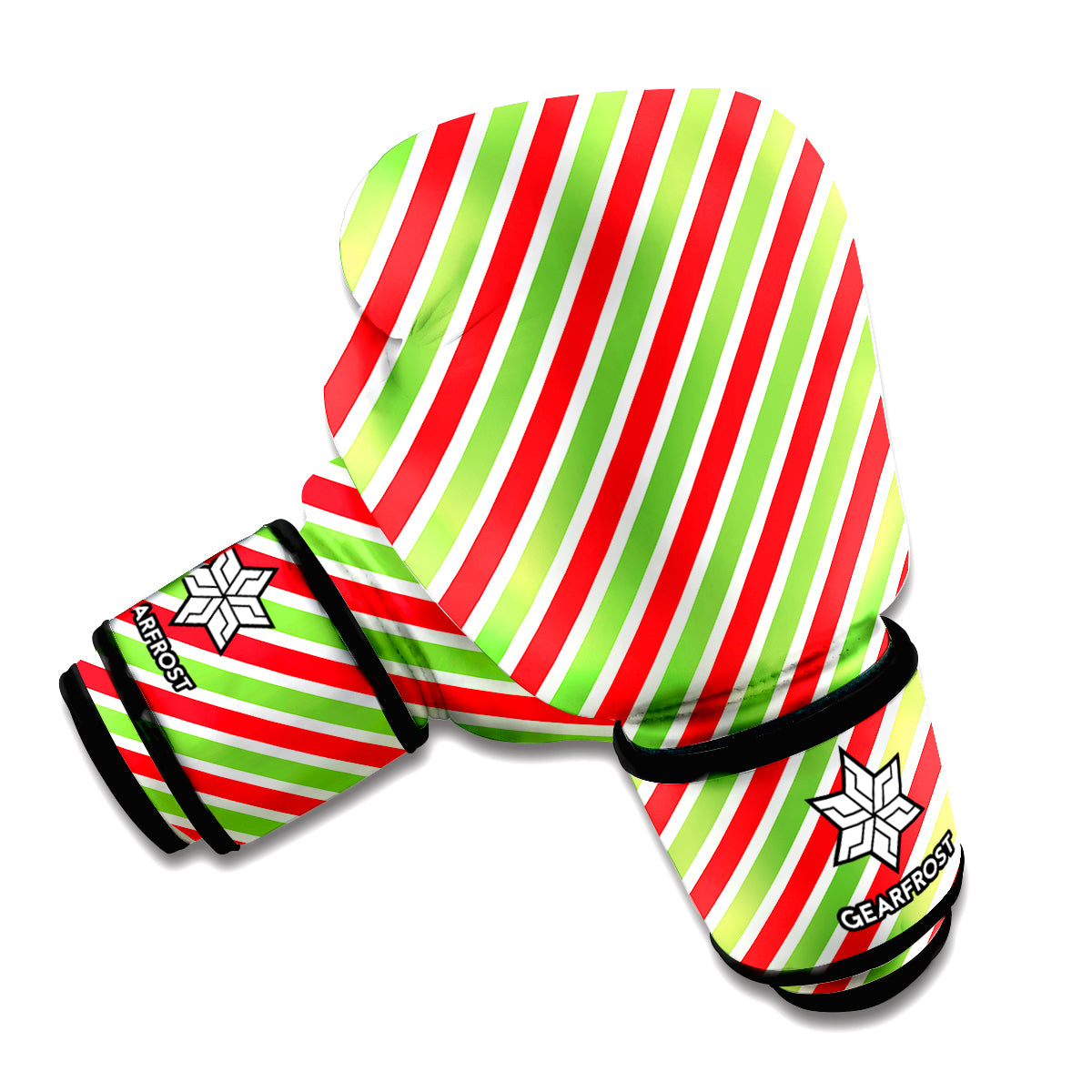 Red Green And White Candy Cane Print Boxing Gloves