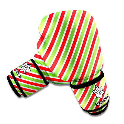 Red Green And White Candy Cane Print Boxing Gloves