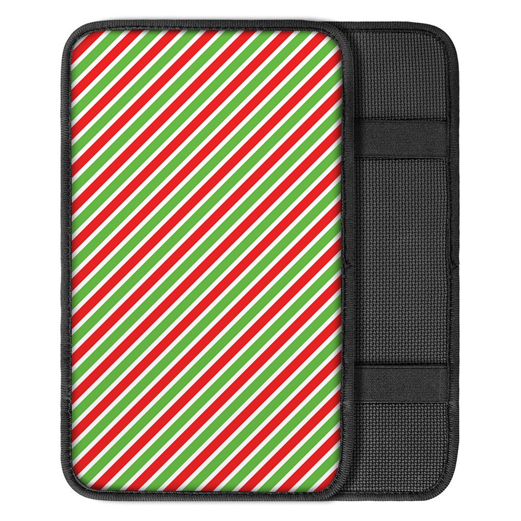 Red Green And White Candy Cane Print Car Center Console Cover
