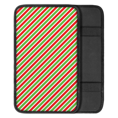 Red Green And White Candy Cane Print Car Center Console Cover