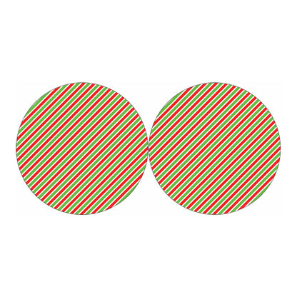 Red Green And White Candy Cane Print Car Coasters