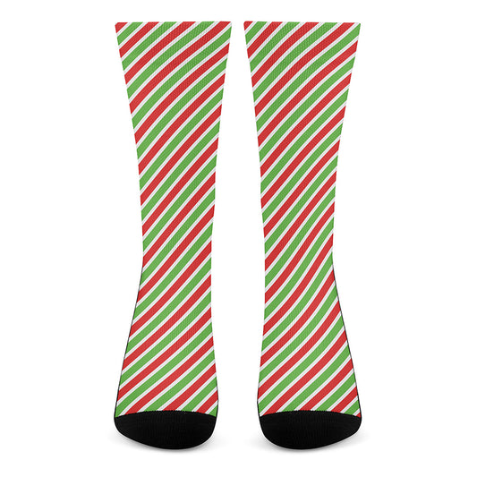 Red Green And White Candy Cane Print Crew Socks