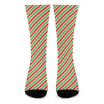 Red Green And White Candy Cane Print Crew Socks