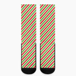 Red Green And White Candy Cane Print Crew Socks