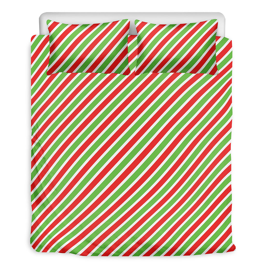 Red Green And White Candy Cane Print Duvet Cover Bedding Set