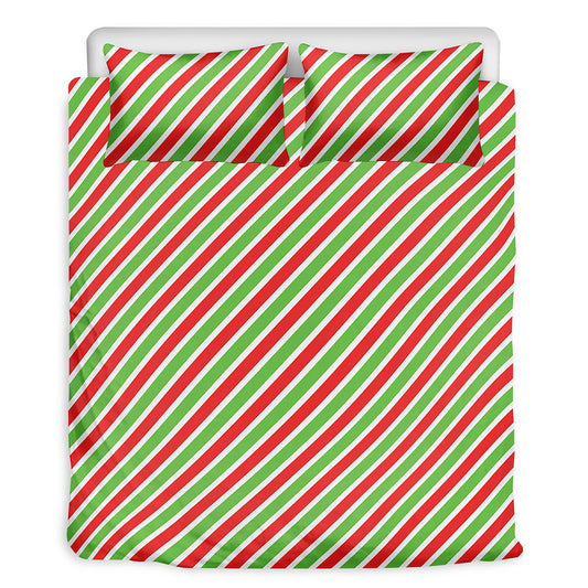 Red Green And White Candy Cane Print Duvet Cover Bedding Set