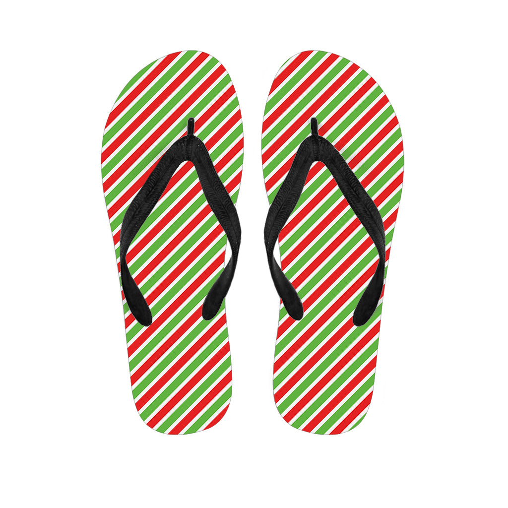 Red Green And White Candy Cane Print Flip Flops