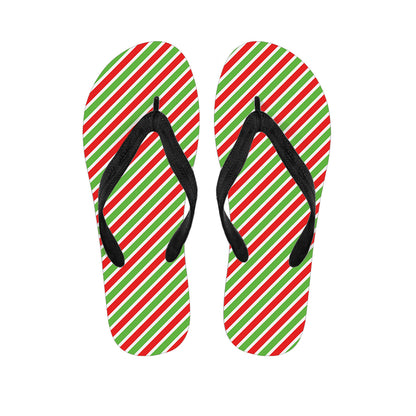 Red Green And White Candy Cane Print Flip Flops