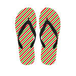 Red Green And White Candy Cane Print Flip Flops