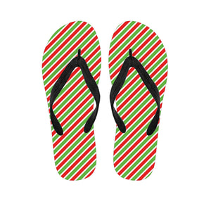 Red Green And White Candy Cane Print Flip Flops