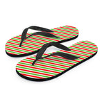 Red Green And White Candy Cane Print Flip Flops