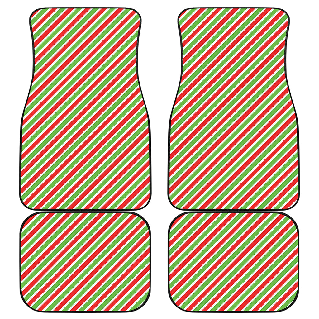 Red Green And White Candy Cane Print Front and Back Car Floor Mats