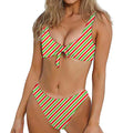Red Green And White Candy Cane Print Front Bow Tie Bikini