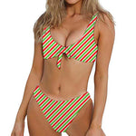 Red Green And White Candy Cane Print Front Bow Tie Bikini