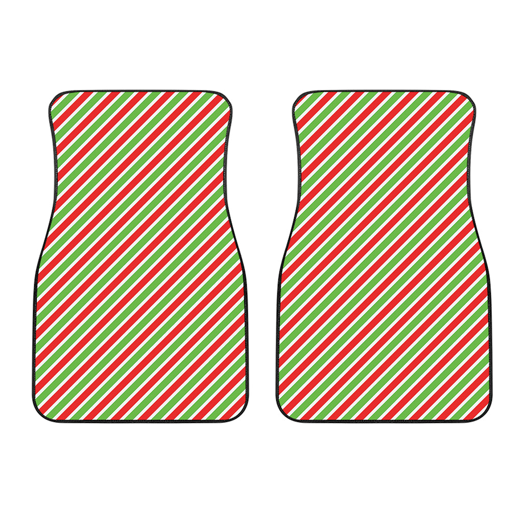 Red Green And White Candy Cane Print Front Car Floor Mats