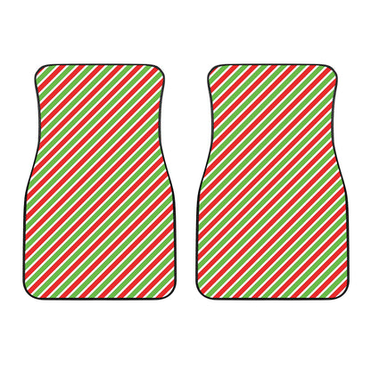 Red Green And White Candy Cane Print Front Car Floor Mats