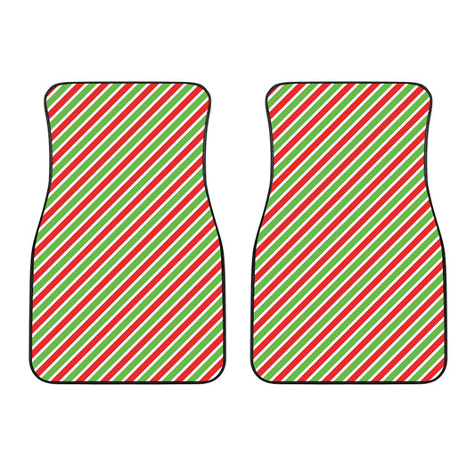 Red Green And White Candy Cane Print Front Car Floor Mats