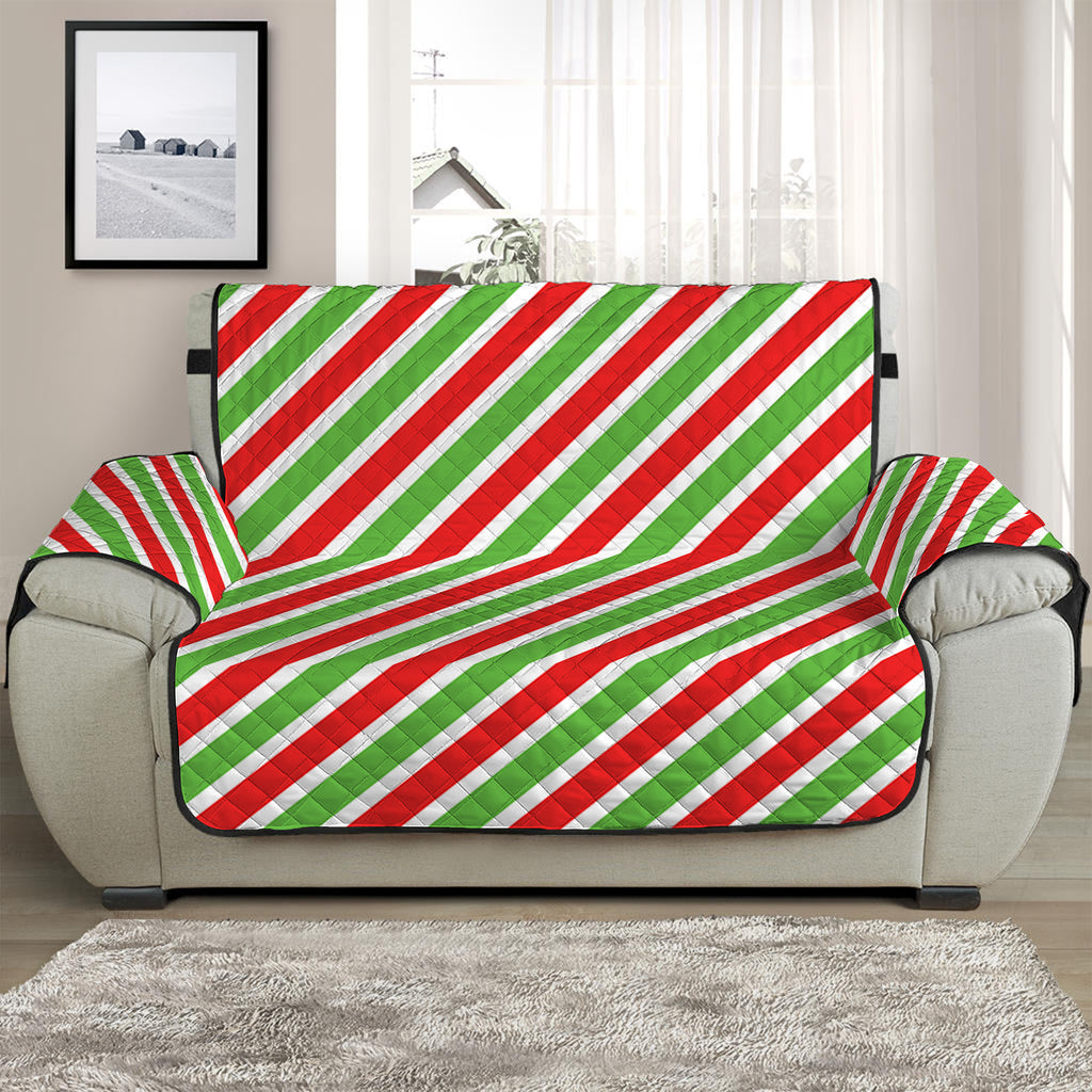 Red Green And White Candy Cane Print Half Sofa Protector