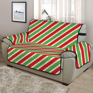 Red Green And White Candy Cane Print Half Sofa Protector