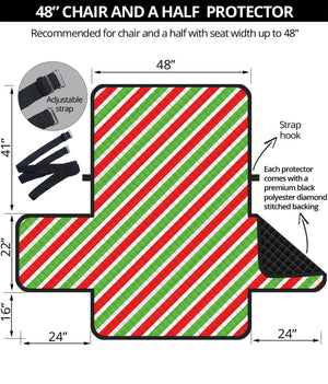 Red Green And White Candy Cane Print Half Sofa Protector