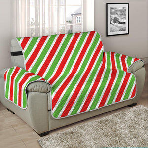 Red Green And White Candy Cane Print Half Sofa Protector