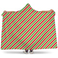 Red Green And White Candy Cane Print Hooded Blanket