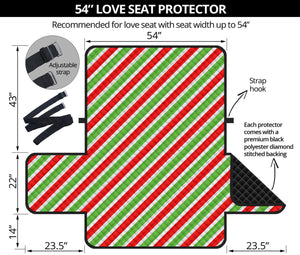 Red Green And White Candy Cane Print Loveseat Protector