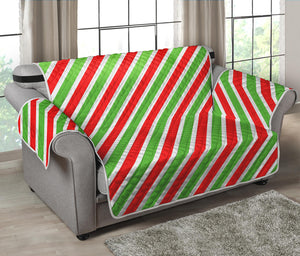 Red Green And White Candy Cane Print Loveseat Protector