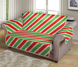 Red Green And White Candy Cane Print Loveseat Protector