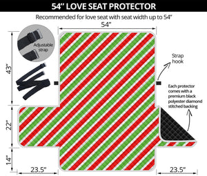 Red Green And White Candy Cane Print Loveseat Protector