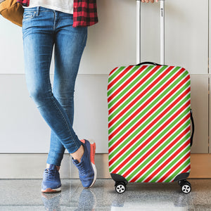 Red Green And White Candy Cane Print Luggage Cover