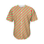 Red Green And White Candy Cane Print Men's Baseball Jersey