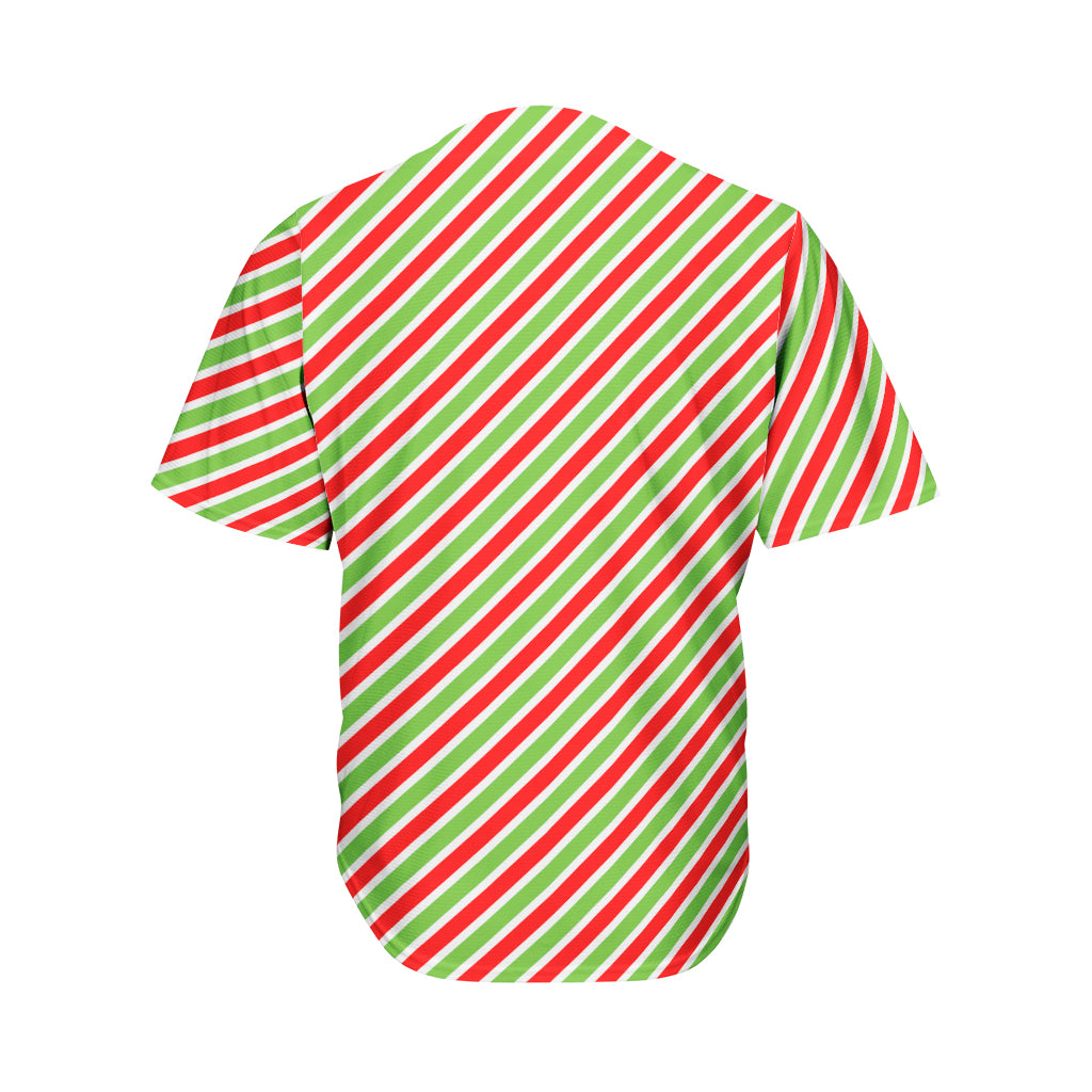 Red Green And White Candy Cane Print Men's Baseball Jersey