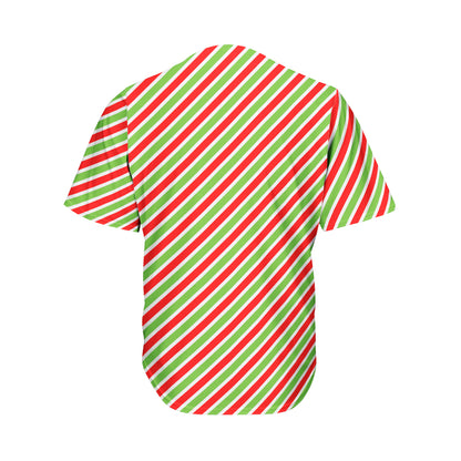 Red Green And White Candy Cane Print Men's Baseball Jersey