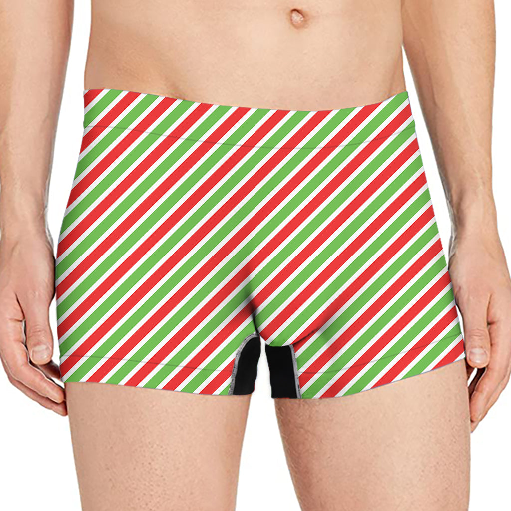 Red Green And White Candy Cane Print Men's Boxer Briefs