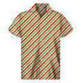 Red Green And White Candy Cane Print Men's Short Sleeve Shirt