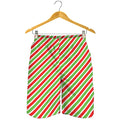 Red Green And White Candy Cane Print Men's Shorts