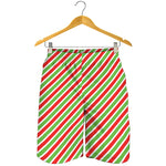 Red Green And White Candy Cane Print Men's Shorts