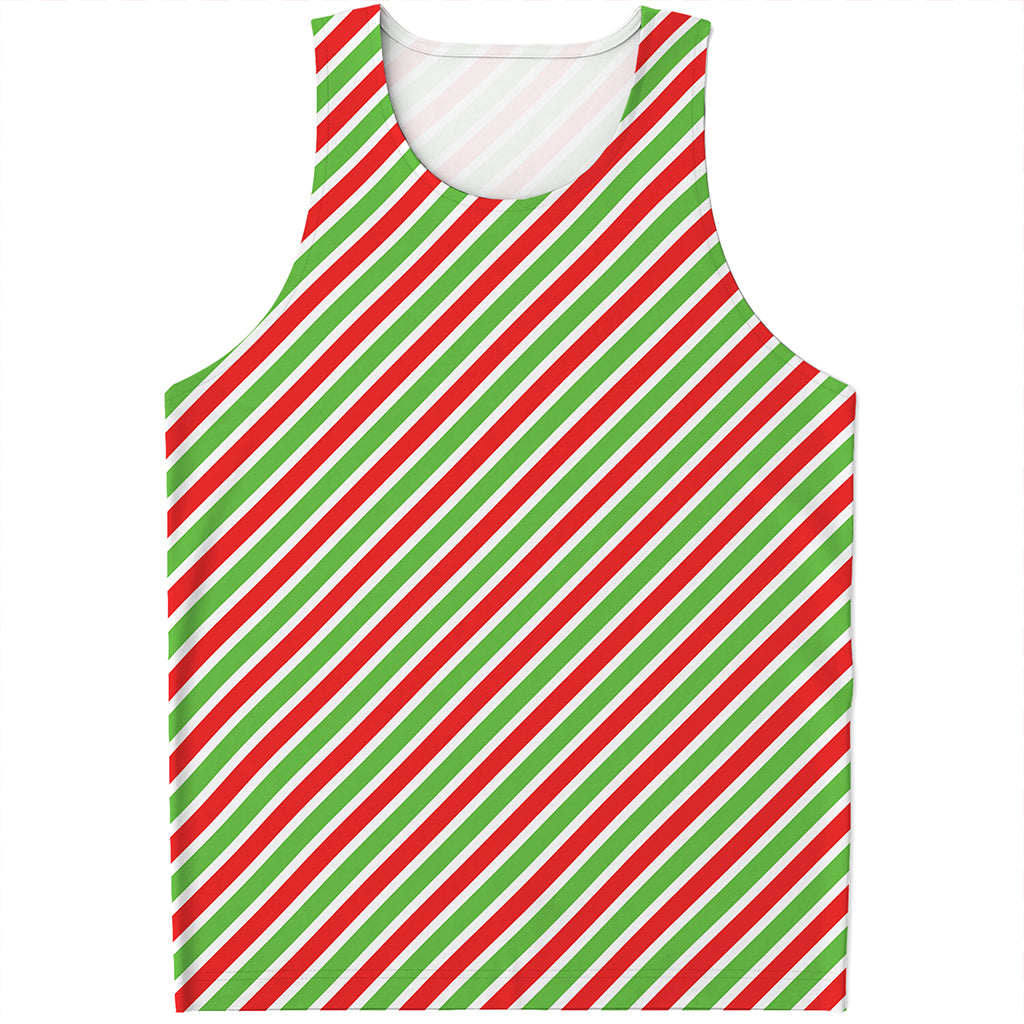 Red Green And White Candy Cane Print Men's Tank Top