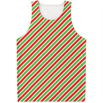 Red Green And White Candy Cane Print Men's Tank Top