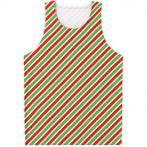 Red Green And White Candy Cane Print Men's Tank Top