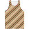 Red Green And White Candy Cane Print Men's Tank Top