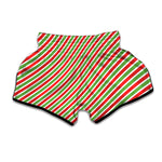 Red Green And White Candy Cane Print Muay Thai Boxing Shorts