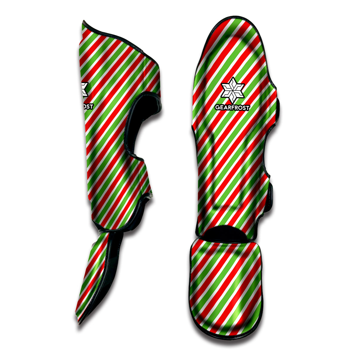 Red Green And White Candy Cane Print Muay Thai Shin Guard