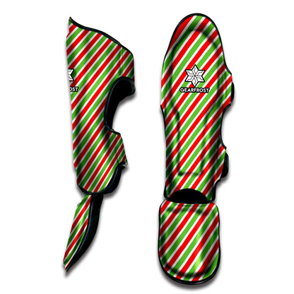 Red Green And White Candy Cane Print Muay Thai Shin Guard