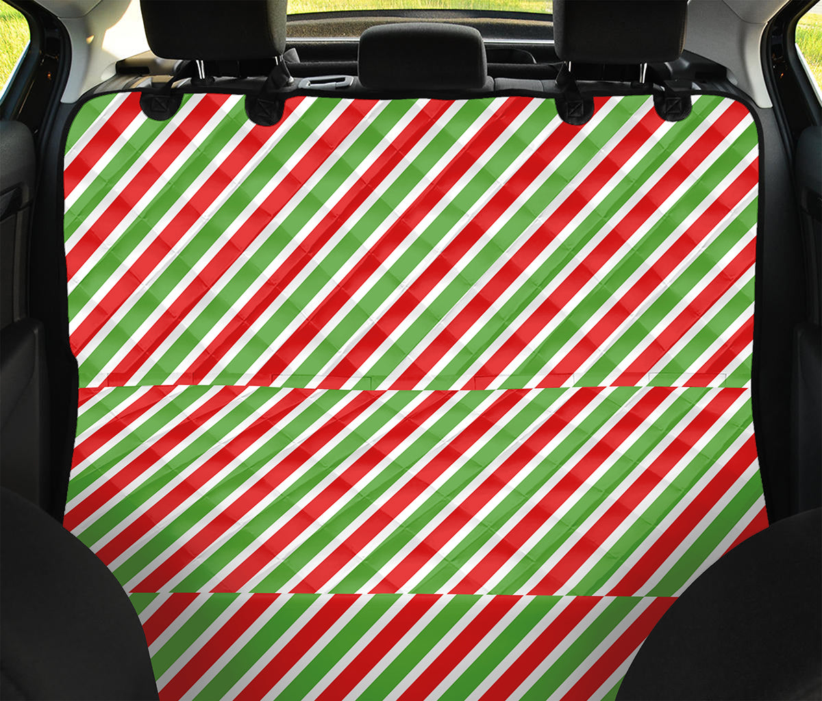 Red Green And White Candy Cane Print Pet Car Back Seat Cover