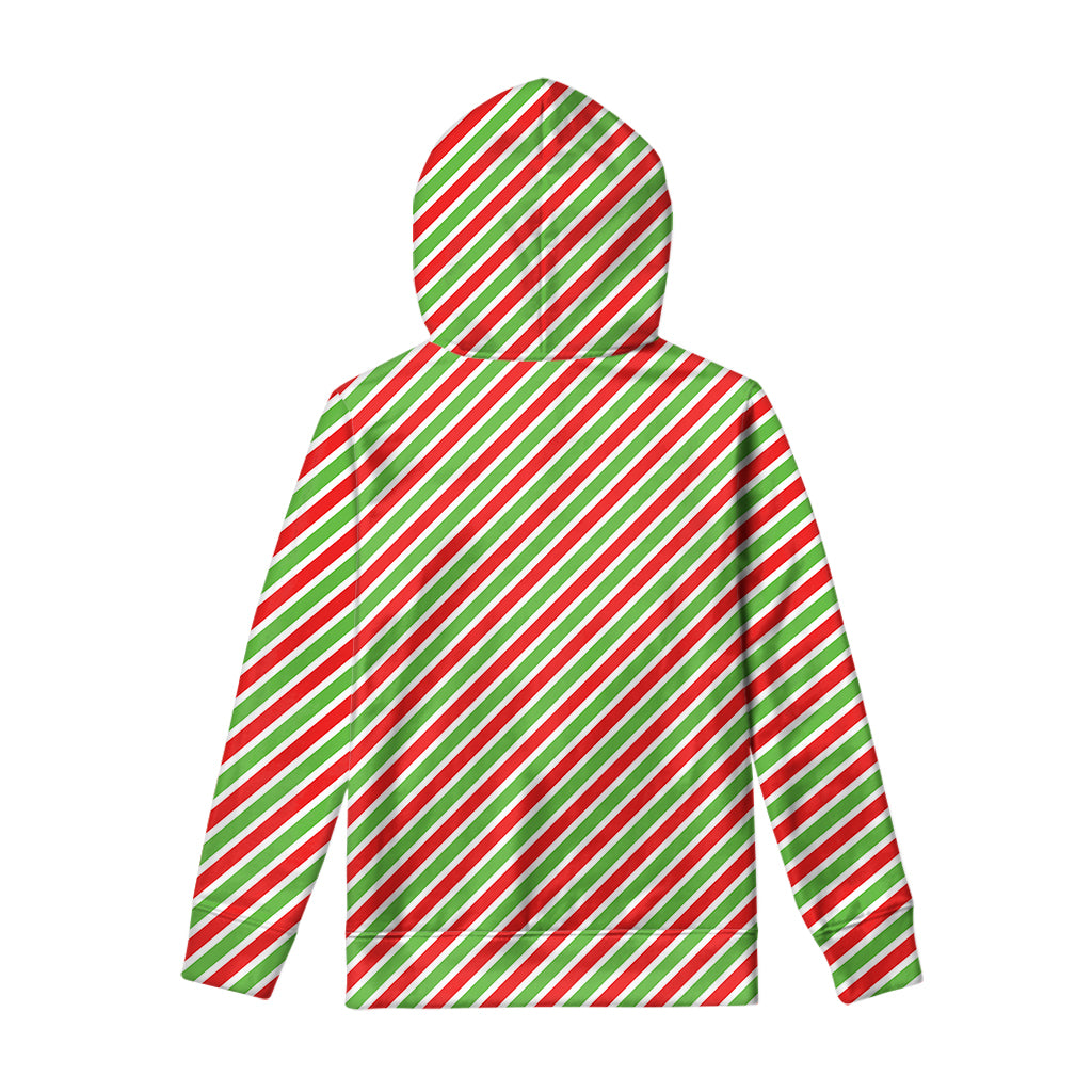 Red Green And White Candy Cane Print Pullover Hoodie